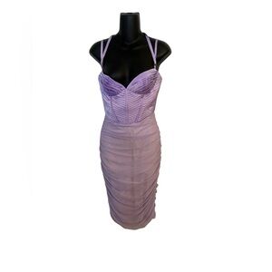 Lavender Ruched Bustier Midi Dress